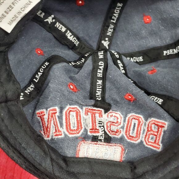 Boston Massachusetts Hat Men’s baseball cap Strapback One Size Denim Red GUC - Picture 9 of 12